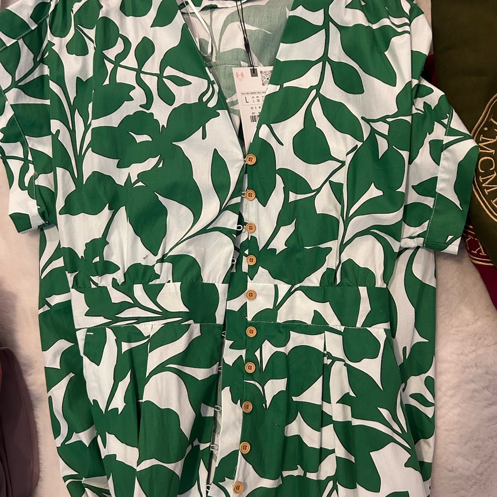 Zara Green Leaf Pattern Dress
